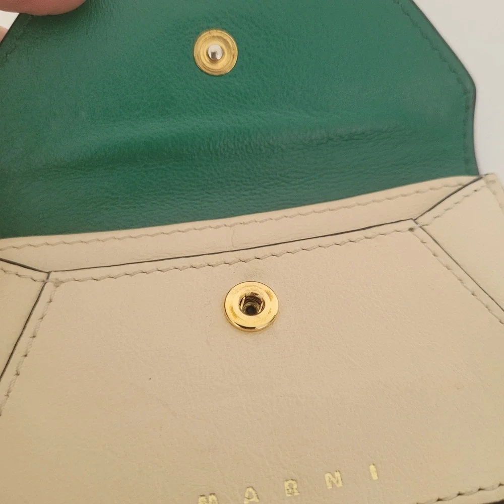 Marni Colorblock Leather Card Case Wallet‎ Green Cream Snap Accordion Italy